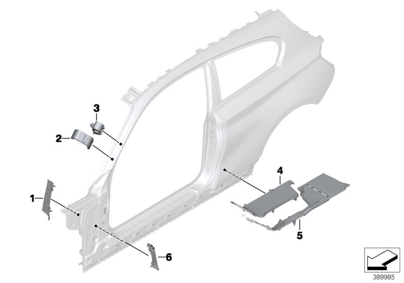 Picture board Cavity shielding, side frame for the BMW 1 Series models  Original BMW spare parts from the electronic parts catalog (ETK) for BMW motor vehicles (car)   Moulded part column A, Moulded part column A, top exterior, Moulded part column A, top 