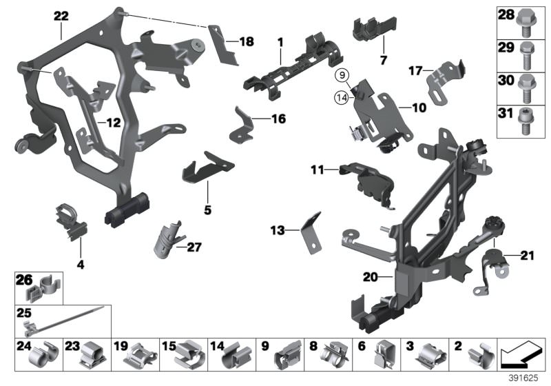 Picture board Cable harness fixings for the BMW 6 Series models  Original BMW spare parts from the electronic parts catalog (ETK) for BMW motor vehicles (car)   Bracket, Cable clamp, Cable clip, Cable holder, Cable tie, Clip, Fixing clamp, Guide unit, Hex