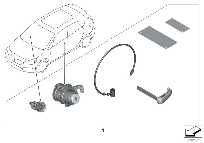 Picture board One-key locking for the BMW 2 Series models  Original BMW spare parts from the electronic parts catalog (ETK) for BMW motor vehicles (car)   Unified locking, mechanical