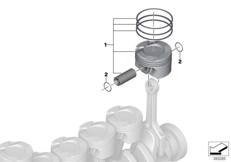 Picture board Crankshaft-Pistons for the BMW 3 Series models  Original BMW spare parts from the electronic parts catalog (ETK) for BMW motor vehicles (car)   Piston kit, Snap ring