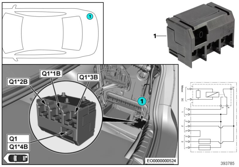 Bildtafel Relais Trennung Q1 für die BMW 7er Modelle  Original BMW Ersatzteile aus dem elektronischen Teilekatalog (ETK) für BMW Kraftfahrzeuge( Auto)    Trennelement