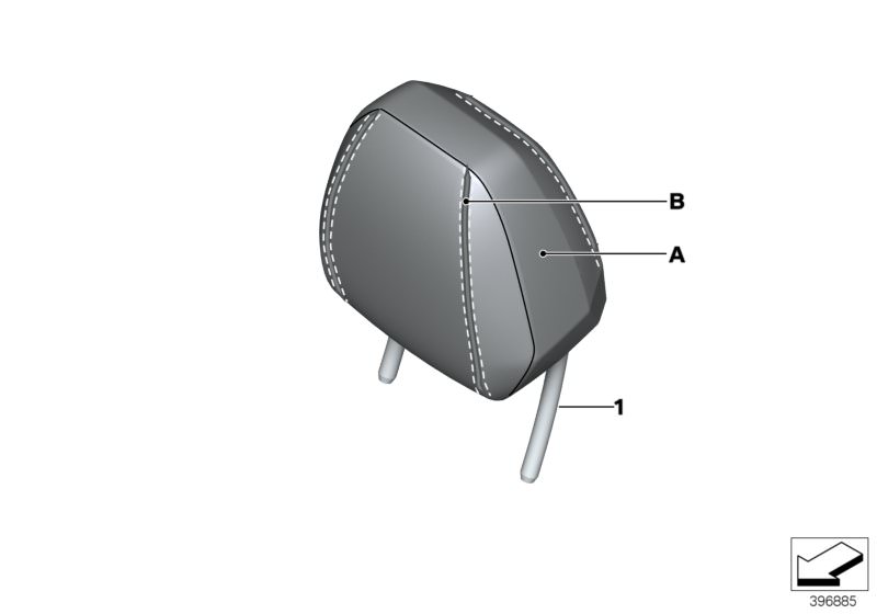 Illustration du Appuie-tête person siège sport avant pour les BMW 4 Série Modèles  Pièces de rechange d'origine BMW du catalogue de pièces électroniques (ETK) pour véhicules automobiles BMW (voiture)   Head restraint, leather sports seat