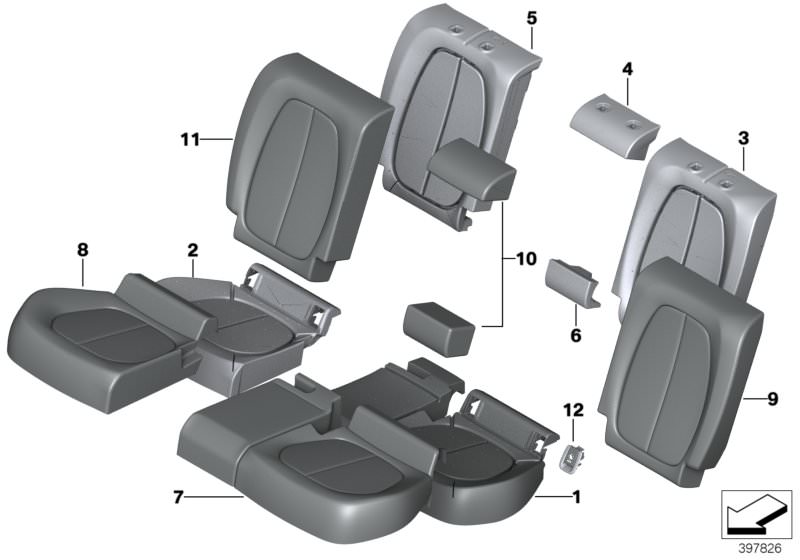 Picture board Seat, rear, cushion and cover for the BMW 2 Series models  Original BMW spare parts from the electronic parts catalog (ETK) for BMW motor vehicles (car)   COVER BACKREST CLOTH LEFT, COVER BACKREST CLOTH RIGHT, Cover isofix, Foam part, backre