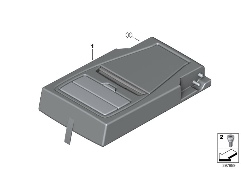Picture board Rear seat centre armrest for the BMW 2 Series models  Original BMW spare parts from the electronic parts catalog (ETK) for BMW motor vehicles (car)   Centre armrest, Alcantara, Fillister head screw