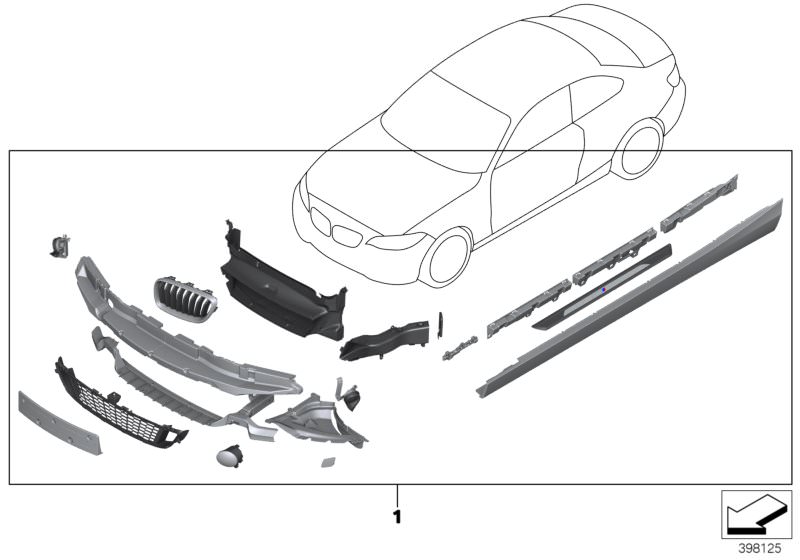 Picture board Retrofit kit M aerodyn. package for the BMW 2 Series models  Original BMW spare parts from the electronic parts catalog (ETK) for BMW motor vehicles (car) 