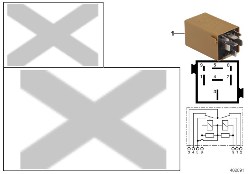 Picture board Relay, double relay green-brown for the BMW 7 Series models  Original BMW spare parts from the electronic parts catalog (ETK) for BMW motor vehicles (car)   Double relay, green-brown