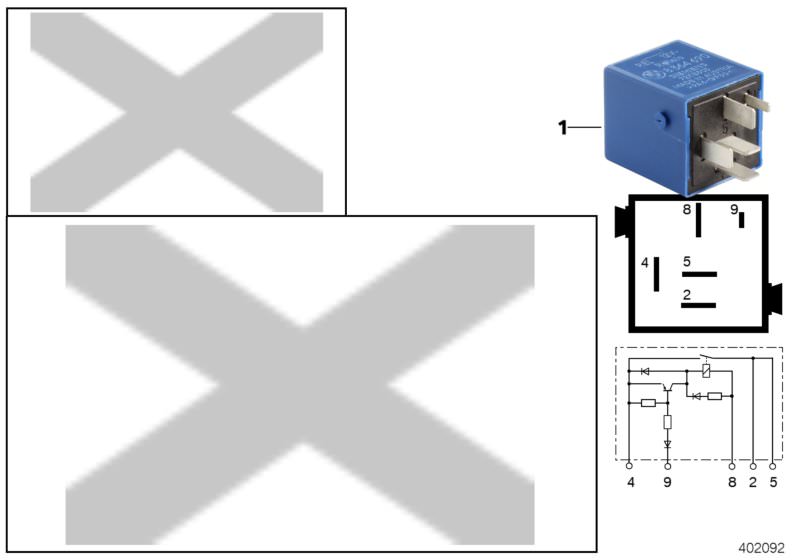 Picture board Relay w/ make function, violettblau for the BMW 7 Series models  Original BMW spare parts from the electronic parts catalog (ETK) for BMW motor vehicles (car)   Relay w/ make function, violettblau