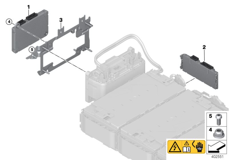 Illustration du Boîtiers élec accumulateur haute tension pour les BMW X Série Modèles  Pièces de rechange d'origine BMW du catalogue de pièces électroniques (ETK) pour véhicules automobiles BMW (voiture)   Battery management electronics, Cell supervision 