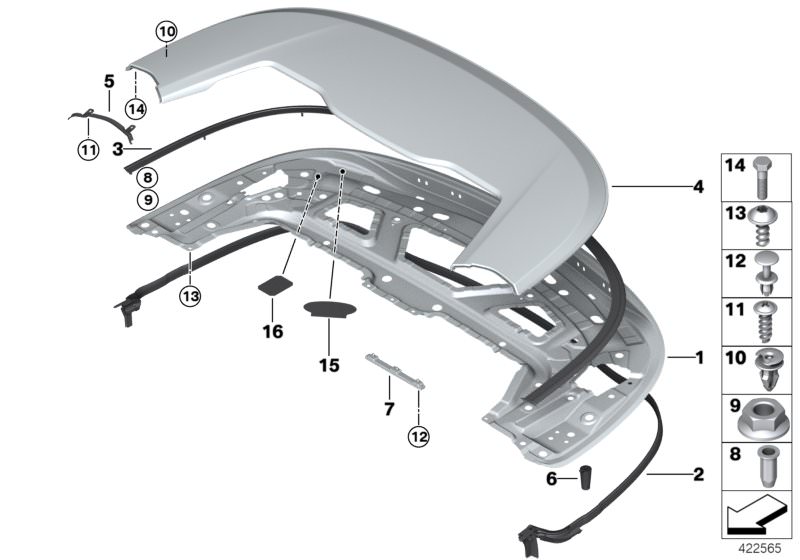 Picture board Folding top compartment lid for the BMW 2 Series models  Original BMW spare parts from the electronic parts catalog (ETK) for BMW motor vehicles (car)   Clip Natur, Cover, folding top compartment lid, Cover, folding top flap, left, Expanding