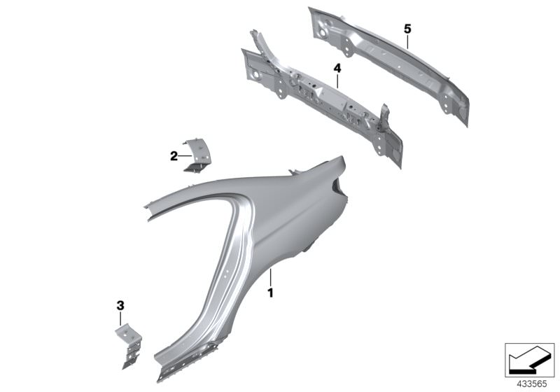 Picture board SIDE PANEL/TAIL TRIM for the BMW 5 Series models  Original BMW spare parts from the electronic parts catalog (ETK) for BMW motor vehicles (car)   Complete tail trim, Left rear side panel, Outer panel tail trim, Reinforcement plate, C-pillar,