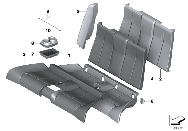 Picture board Seat,rear,cushion&cover, through-loading for the BMW 2 Series models  Original BMW spare parts from the electronic parts catalog (ETK) for BMW motor vehicles (car)   Backrest upholstery, Clamp, Cover backrest, leather, Cover Isofix, Drink ho