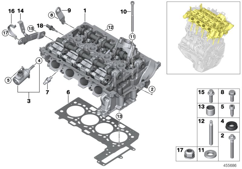 Picture board Cylinder head/Mounting parts for the BMW 7 Series models  Original BMW spare parts from the electronic parts catalog (ETK) for BMW motor vehicles (car)   Actuator, ASA-Bolt, ASA-stud bolt, Cylinder head bolt, Cylinder head gasket asbestos-fr