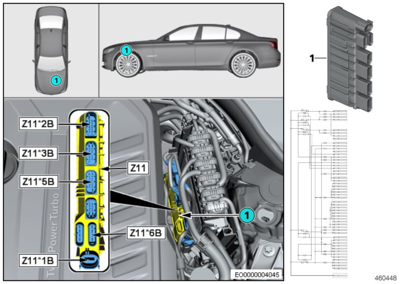 Picture board Integrated supply module Z11 for the BMW 5 Series models  Original BMW spare parts from the electronic parts catalog (ETK) for BMW motor vehicles (car)   Integrated supply module