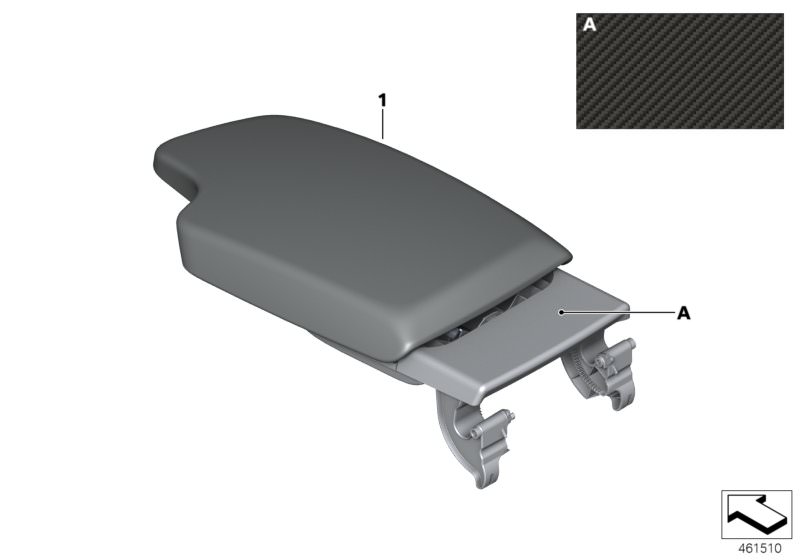 Picture board Armrest, Alcantara, front middle for the BMW 1 Series models  Original BMW spare parts from the electronic parts catalog (ETK) for BMW motor vehicles (car) 