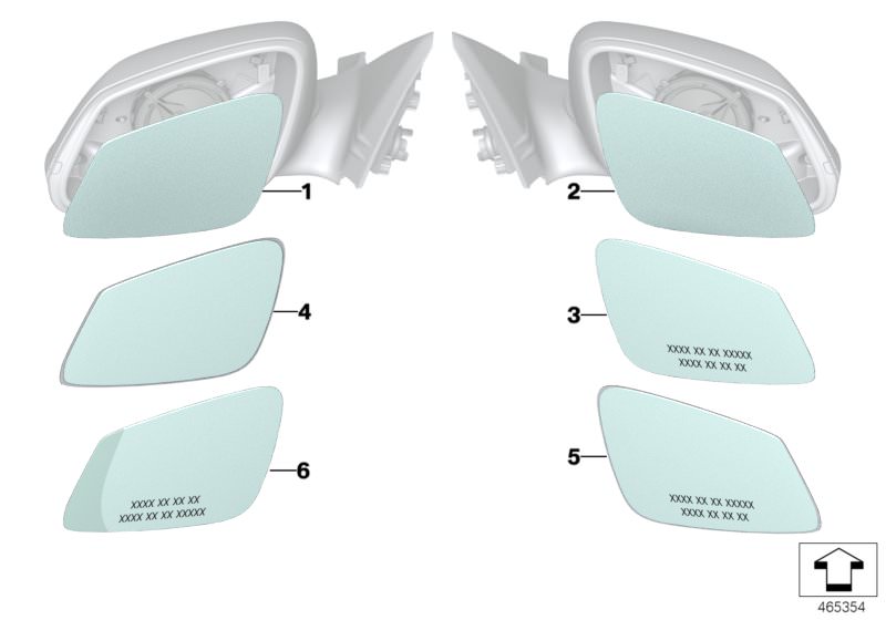 Illustration du MIRROR GLASS pour les BMW 1 Série Modèles  Pièces de rechange d'origine BMW du catalogue de pièces électroniques (ETK) pour véhicules automobiles BMW (voiture)   Mirror glas, wide-angle, left, Mirror glas, wide-angle, right, Mirror glass, 