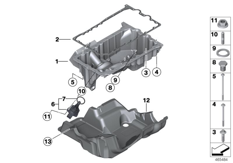 Bildtafel Ölwanne für die BMW X Modelle  Original BMW Ersatzteile aus dem elektronischen Teilekatalog (ETK) für BMW Kraftfahrzeuge( Auto)    ASA-Schraube, Dichtring, Dichtung, Federmutter, Ölniveausensor, Ölwanne, Profildichtung, Schallisolierung, Sechska