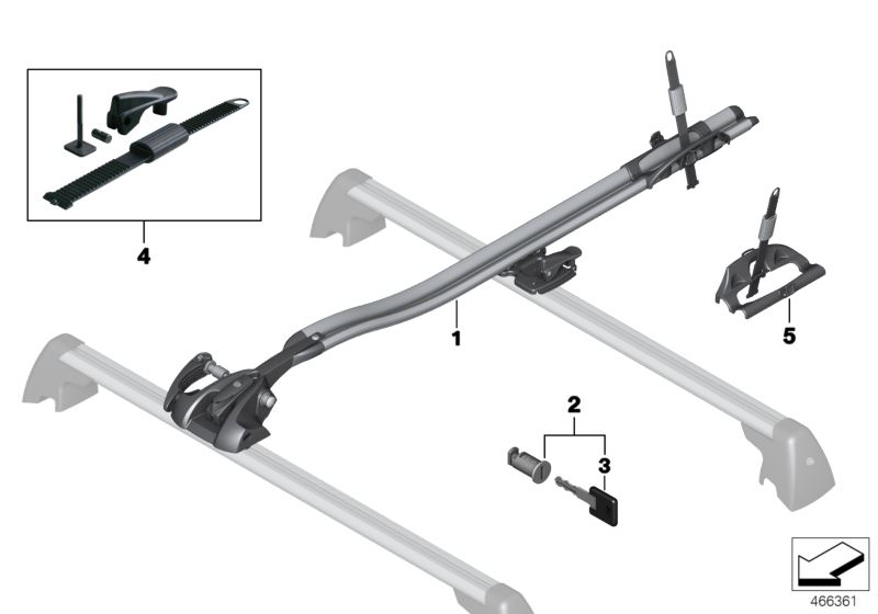 Picture board Racing bike rack for the BMW X Series models  Original BMW spare parts from the electronic parts catalog (ETK) for BMW motor vehicles (car) 