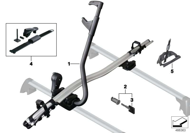 Picture board Touring bicycle holder for the BMW 5 Series models  Original BMW spare parts from the electronic parts catalog (ETK) for BMW motor vehicles (car) 