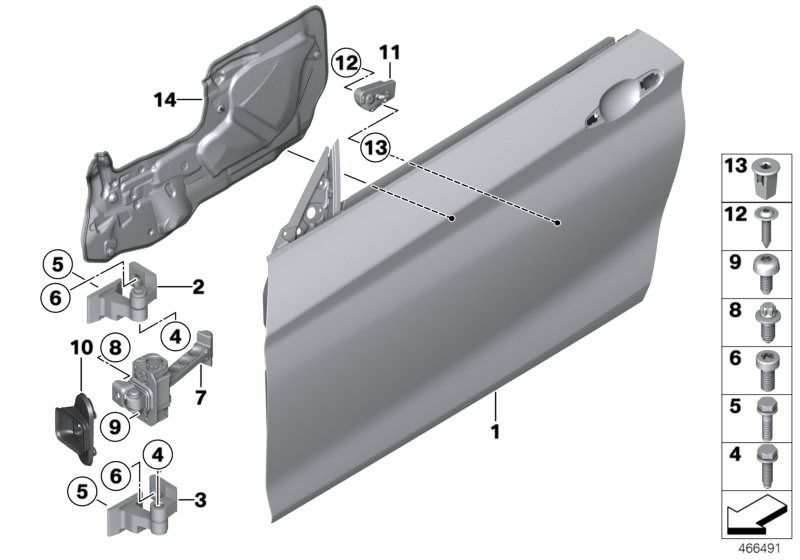 Picture board FRONT DOOR-HINGE/DOOR BRAKE for the BMW 2 Series models  Original BMW spare parts from the electronic parts catalog (ETK) for BMW motor vehicles (car)   Crash pad, door lock, front right, Door, front, right, Expanding nut, Front door brake, 