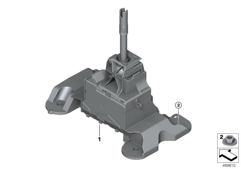 Illustration du Boîtier de sélection sélecteur rapports pour les BMW 2 Série Modèles  Pièces de rechange d'origine BMW du catalogue de pièces électroniques (ETK) pour véhicules automobiles BMW (voiture)   Hex nut, Shiftbox, gear-selector switch