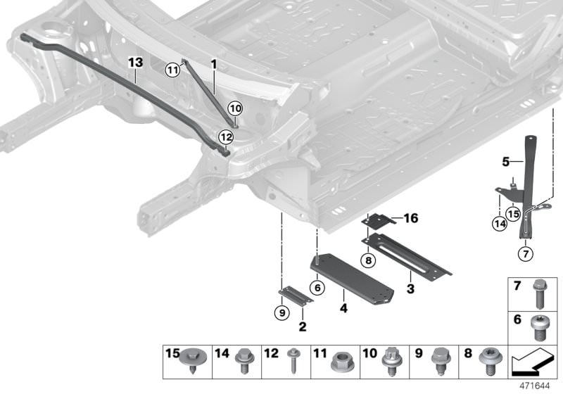 Picture board Reinforcement, body for the BMW 2 Series models  Original BMW spare parts from the electronic parts catalog (ETK) for BMW motor vehicles (car)   Connecting member, rear tunnel, Connecting support, Connecting support, tunnel, front, Countersu