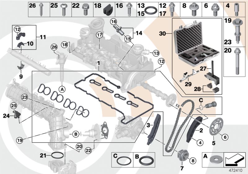 Repair kit, open timing chain, top