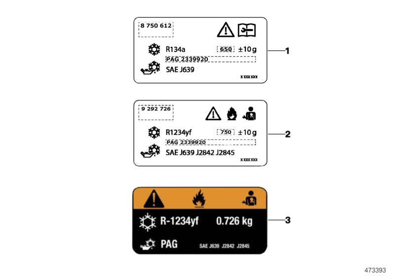 Picture board Label, coolant for the BMW 7 Series models  Original BMW spare parts from the electronic parts catalog (ETK) for BMW motor vehicles (car)   Label, coolant