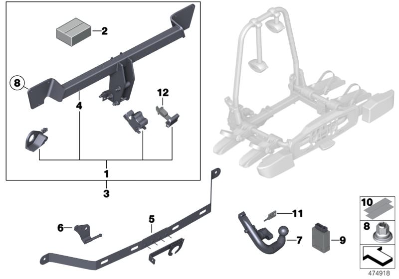 Picture board Click-on / towbar ECE for the BMW 6 Series models  Original BMW spare parts from the electronic parts catalog (ETK) for BMW motor vehicles (car) 