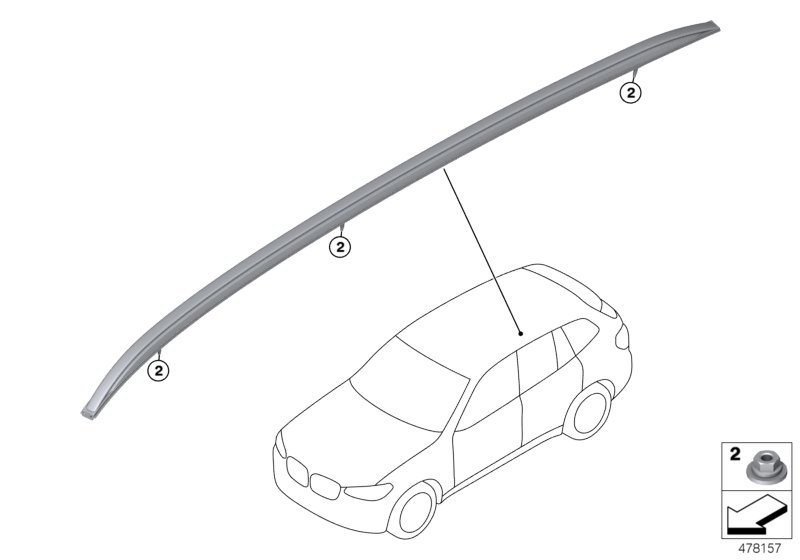 Illustration du Post-équipement rampes de toit pour les BMW X Série Modèles  Pièces de rechange d'origine BMW du catalogue de pièces électroniques (ETK) pour véhicules automobiles BMW (voiture) 