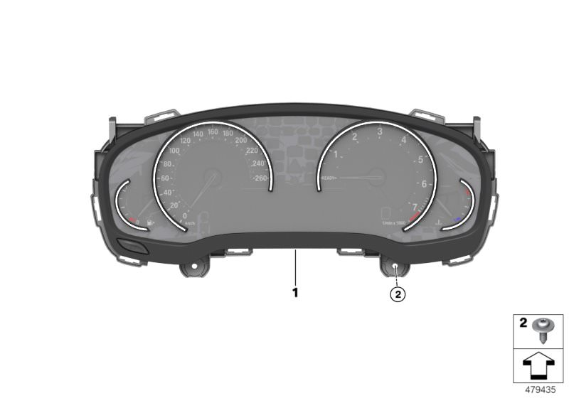 Picture board Instrument cluster for the BMW 5 Series models  Original BMW spare parts from the electronic parts catalog (ETK) for BMW motor vehicles (car)   Instrument cluster, Oval-head screw with washer
