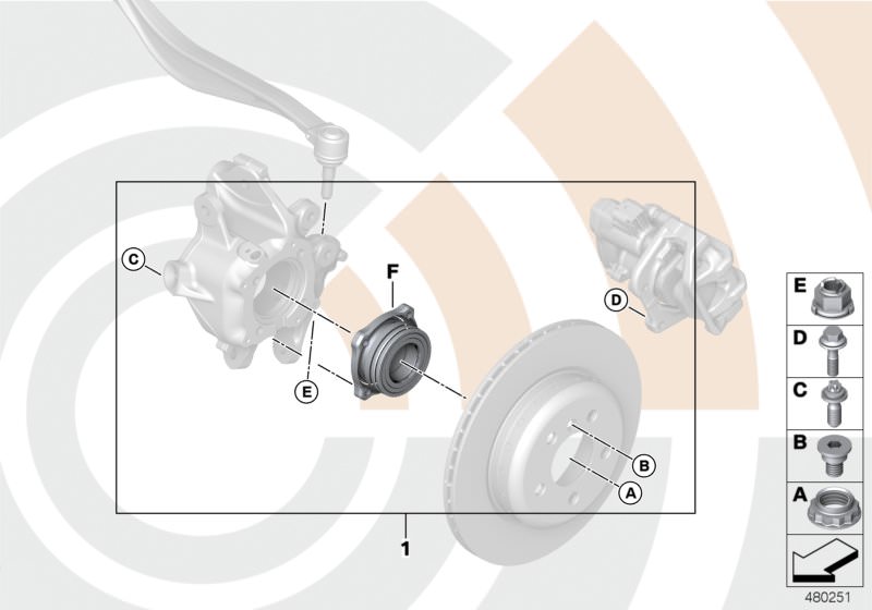 Illustration du Kit réparation roulement de roue arrière pour les BMW 5 Série Modèles  Pièces de rechange d'origine BMW du catalogue de pièces électroniques (ETK) pour véhicules automobiles BMW (voiture)   Repair kit, wheel bearing, rear