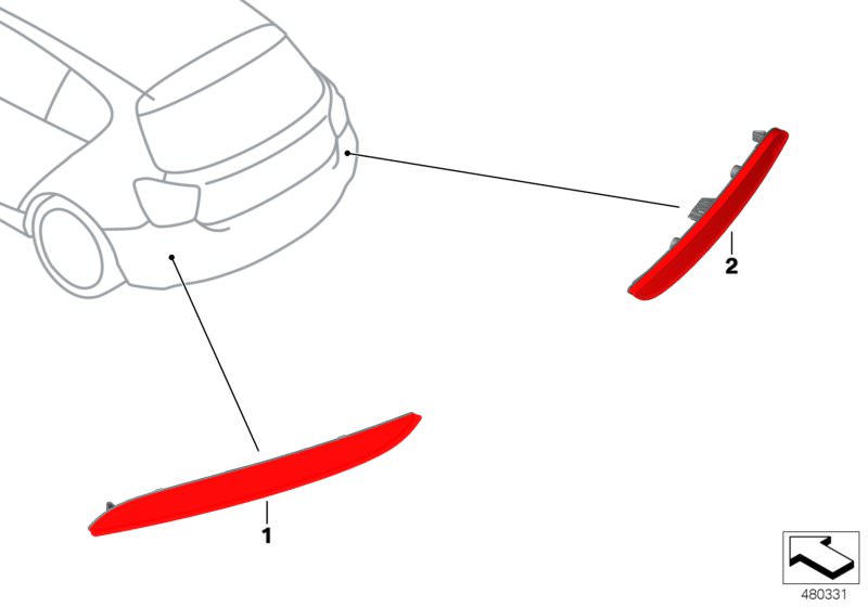 Bildtafel Rückstrahler für die BMW 1er Modelle  Original BMW Ersatzteile aus dem elektronischen Teilekatalog (ETK) für BMW Kraftfahrzeuge( Auto)    Rückstrahler