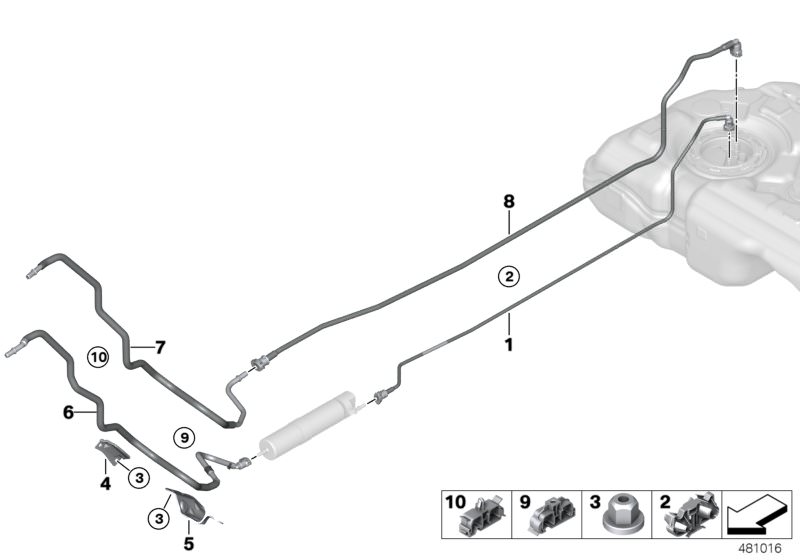 Bildtafel Kraftstoffleitung/Befestigungsteile für die BMW X Modelle  Original BMW Ersatzteile aus dem elektronischen Teilekatalog (ETK) für BMW Kraftfahrzeuge( Auto)    Kraftstoffrücklaufleitung, Kraftstoffrücklaufleitung vorne, Kraftstoffvorlaufleitung, 