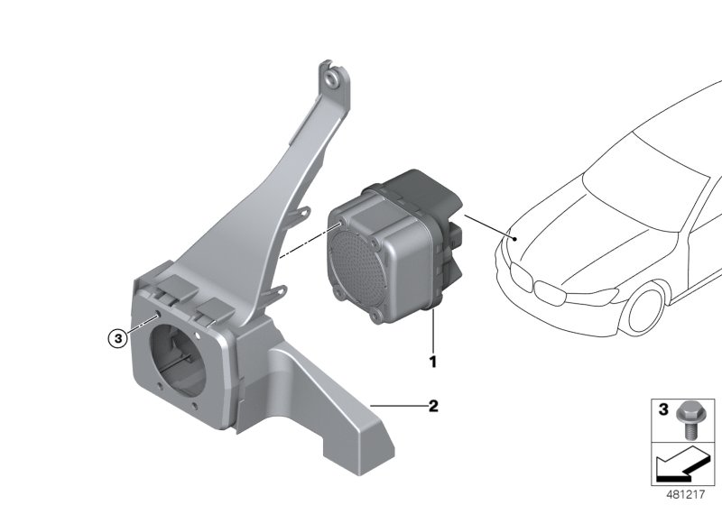 Bildtafel Vehicle Sound Generator für die BMW 7er Modelle  Original BMW Ersatzteile aus dem elektronischen Teilekatalog (ETK) für BMW Kraftfahrzeuge( Auto)    Halter VSG, Sechskantschraube mit Scheibe, Vehicle Sound Generator