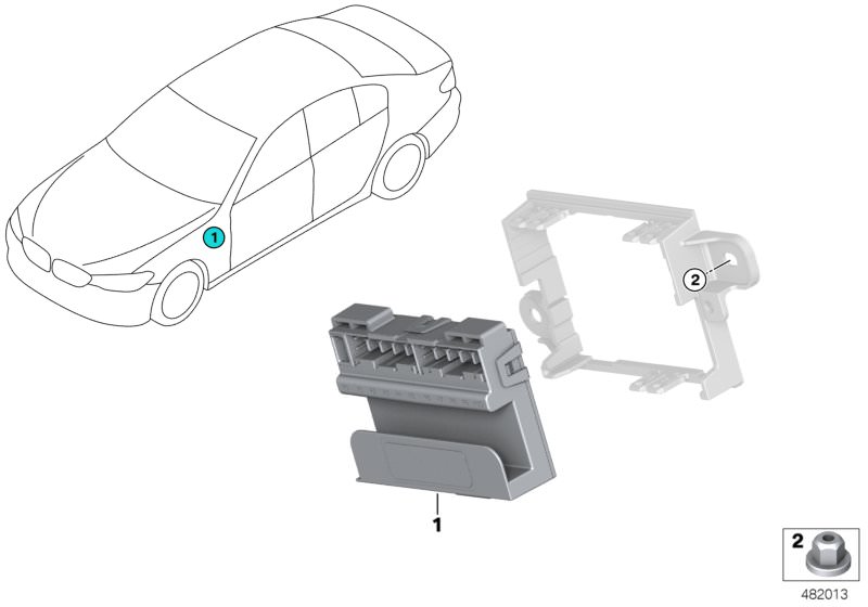 Illustration du Switchbox Ethernet pour les BMW 6 Série Modèles  Pièces de rechange d'origine BMW du catalogue de pièces électroniques (ETK) pour véhicules automobiles BMW (voiture)   Ethernet switch box, Plastic nut
