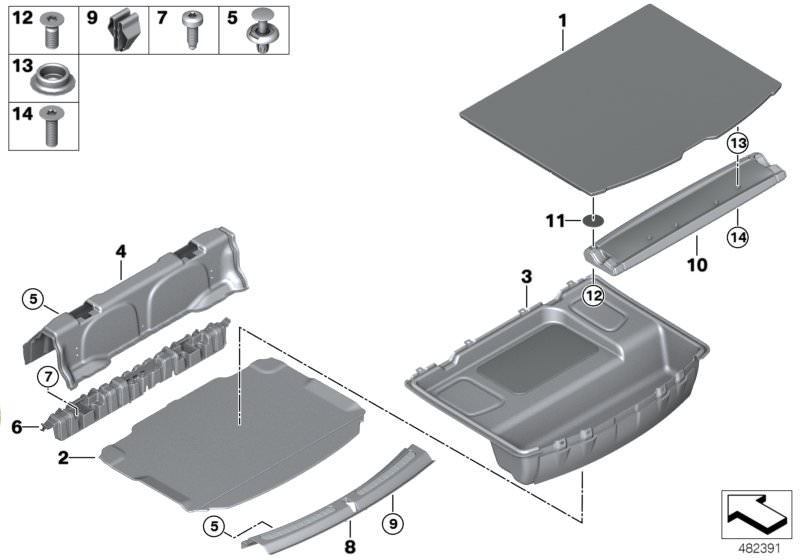 Trim panel, trunk floor