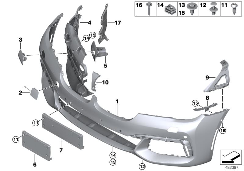 Bildtafel M Verkleidung vorn für die BMW 7er Modelle  Original BMW Ersatzteile aus dem elektronischen Teilekatalog (ETK) für BMW Kraftfahrzeuge( Auto)    Abdeckung Abschleppöse grundiert vorn, Abdeckung Scheinwerferwaschanlage,rechts, Aufnahme Nebelschein