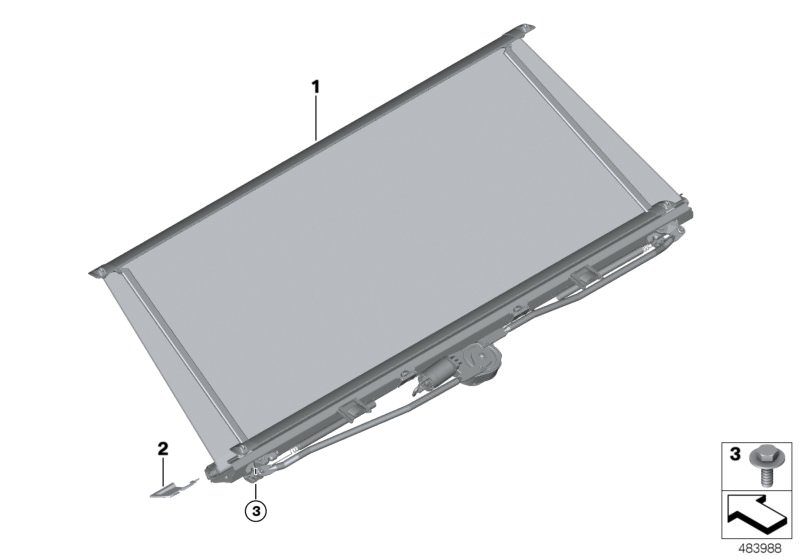 Illustration du Store pare-soleil tablette pour les BMW 5 Série Modèles  Pièces de rechange d'origine BMW du catalogue de pièces électroniques (ETK) pour véhicules automobiles BMW (voiture)   Covering cap right, Hex Bolt, Roller sun blind, rear window