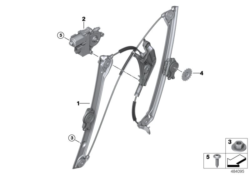 Picture board DOOR WINDOW LIFTING MECHANISM FRONT for the BMW 6 Series models  Original BMW spare parts from the electronic parts catalog (ETK) for BMW motor vehicles (car)   Carrier, door front left, Drive for window lifter, front left, Hex nut, Hook bol