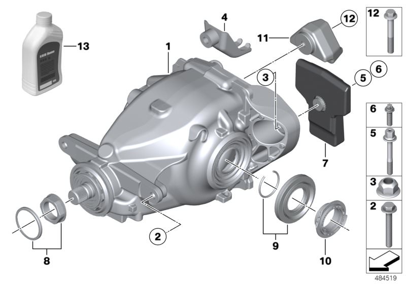 Bildtafel Hinterachsgetriebe für die BMW 3er Modelle  Original BMW Ersatzteile aus dem elektronischen Teilekatalog (ETK) für BMW Kraftfahrzeuge( Auto)    Bundmutter selbstsichernd, Dichtungssatz Hinterachsgetriebe, Halter Schwingungstilger, Hinterachsgetr