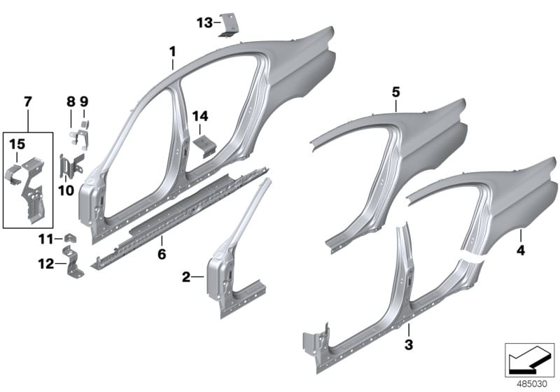 Picture board BODY-SIDE FRAME for the BMW 7 Series models  Original BMW spare parts from the electronic parts catalog (ETK) for BMW motor vehicles (car)   BODY-SIDE FRAME LEFT, Bracket, side panel column A, Bracket, side panel, centre right, Bracket, side