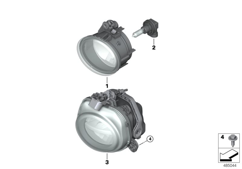 Bildtafel Nebelscheinwerfer für die BMW X Modelle  Original BMW Ersatzteile aus dem elektronischen Teilekatalog (ETK) für BMW Kraftfahrzeuge( Auto)    Glühlampe, Nebelscheinwerfer LED rechts, Nebelscheinwerfer rechts, Sechskantblechschraube