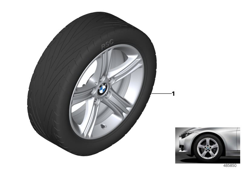 Illustration du BMW LA wheel, star spoke 393 - 17´´ pour les BMW 4 Série Modèles  Pièces de rechange d'origine BMW du catalogue de pièces électroniques (ETK) pour véhicules automobiles BMW (voiture) 