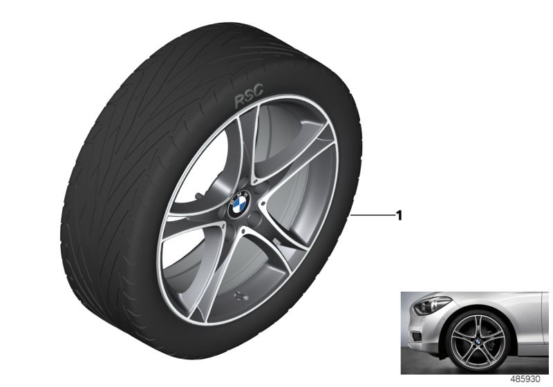 Illustration du BMW LA wheel double spoke 361 - 20´´ pour les BMW 4 Série Modèles  Pièces de rechange d'origine BMW du catalogue de pièces électroniques (ETK) pour véhicules automobiles BMW (voiture) 