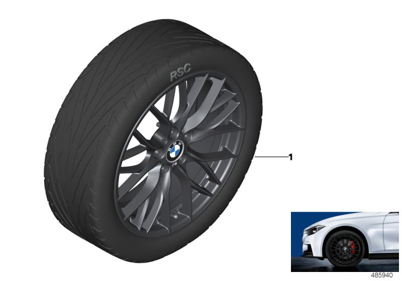 Picture board BMW LA wheel M Perf. double spoke 405M for the BMW 4 Series models  Original BMW spare parts from the electronic parts catalog (ETK) for BMW motor vehicles (car) 