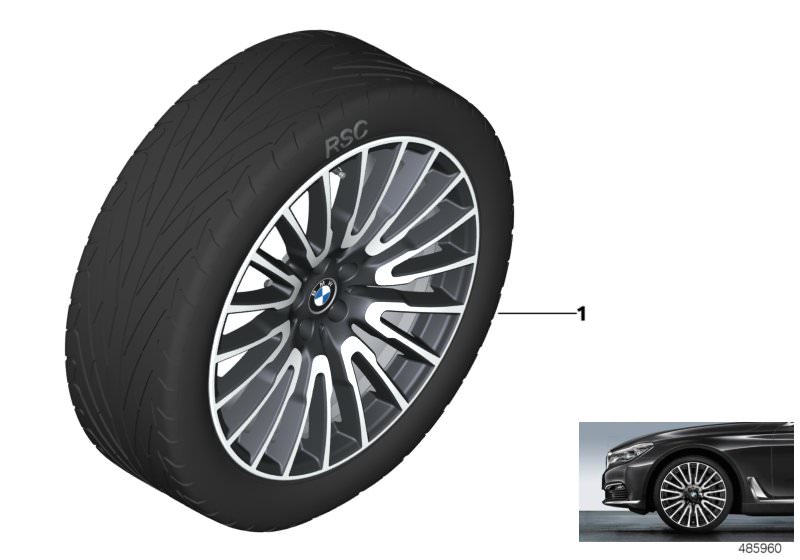 Picture board BMW LA wheel multi-spoke 629 - 21´´ for the BMW 7 Series models  Original BMW spare parts from the electronic parts catalog (ETK) for BMW motor vehicles (car) 