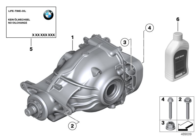 Bildtafel Hinterachsgetriebe für die BMW 6er Modelle  Original BMW Ersatzteile aus dem elektronischen Teilekatalog (ETK) für BMW Kraftfahrzeuge( Auto)    Aufkleber, Hinterachsgetriebe, Hypoid Axle Oil G1, Kombimutter, Sechskantschraube mit Scheibe