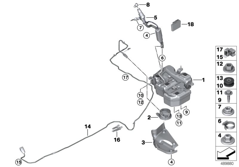 Bildtafel SCR-System für die BMW 2er Modelle  Original BMW Ersatzteile aus dem elektronischen Teilekatalog (ETK) für BMW Kraftfahrzeuge( Auto)    Anschlussstutzen, Befüllsystem SCR, Clip, Clip Leitung, Dosierleitung, Entkopplungselement, Halter Steuergerä