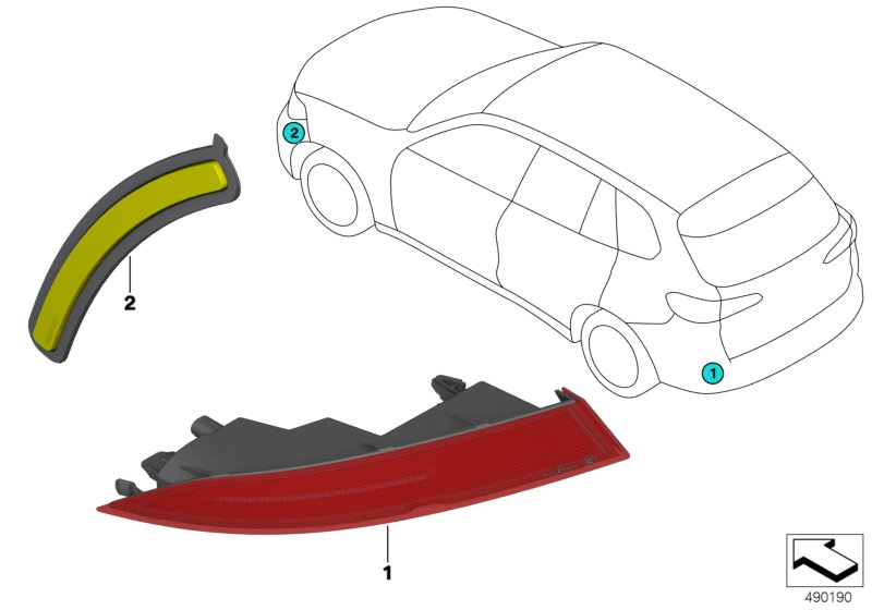 Bildtafel Rückstrahler für die BMW X Modelle  Original BMW Ersatzteile aus dem elektronischen Teilekatalog (ETK) für BMW Kraftfahrzeuge( Auto)    Rückstrahler links