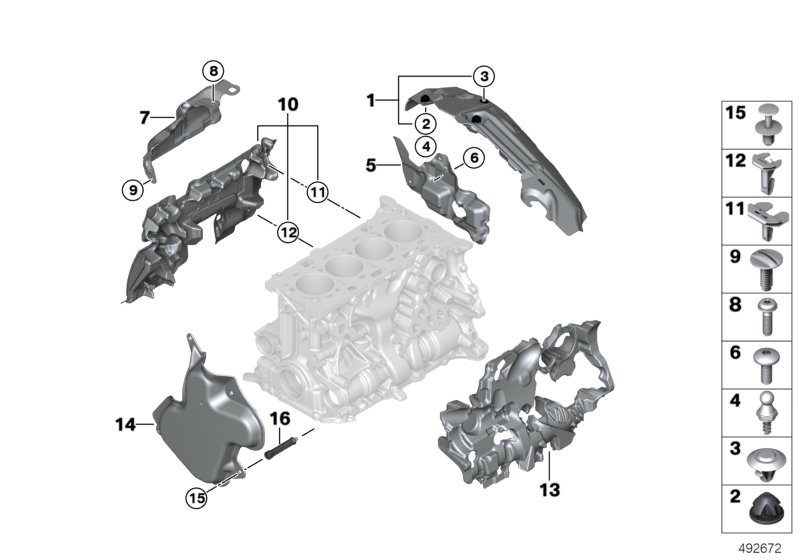 Illustration du Acoustique moteur pour les BMW 5 Série Modèles  Pièces de rechange d'origine BMW du catalogue de pièces électroniques (ETK) pour véhicules automobiles BMW (voiture)   Acoustic cover, Acoustic cover rear, Acoustic foam part, left, Acoustic 